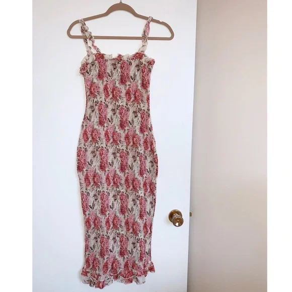 FLORAL MIDI BODYCON SHIRRED DRESS RUNWAYSCOUT - Picture 4 of 6